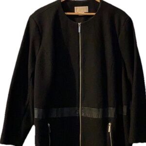 Michael Kors. Women's coat Jacket Black Wool W/leather Trim 3X 2X EUC